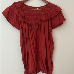 Old Navy Red Ruffled Bib Collar Blouse